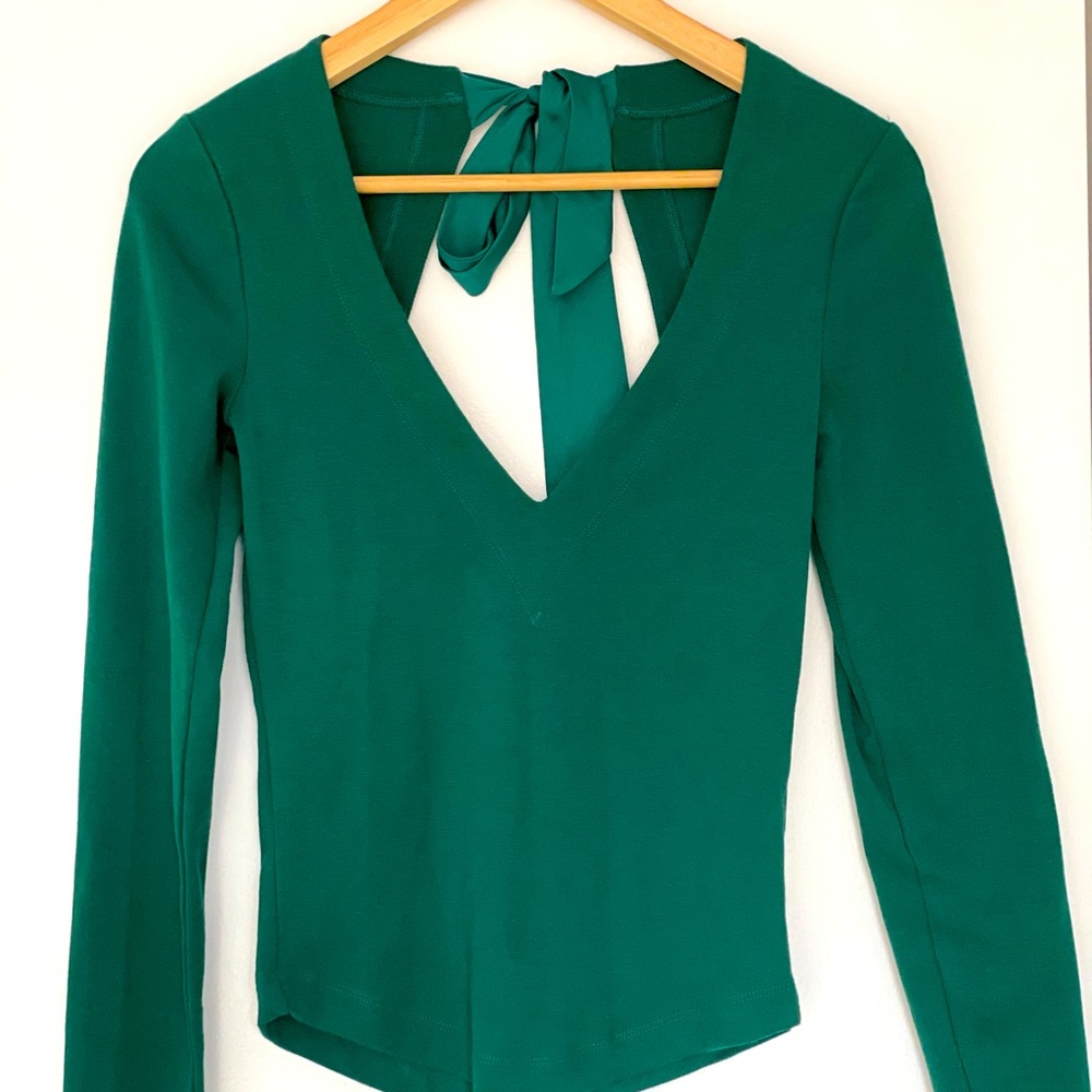 Deep green blouse with ribbon by Free People, XS